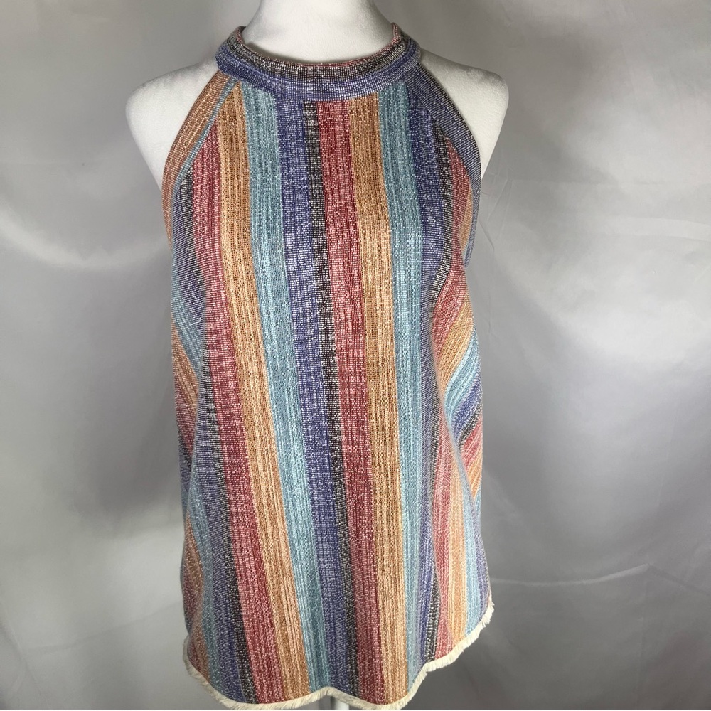 W5 Multicolor Striped Halter Tank Top Size Large‎